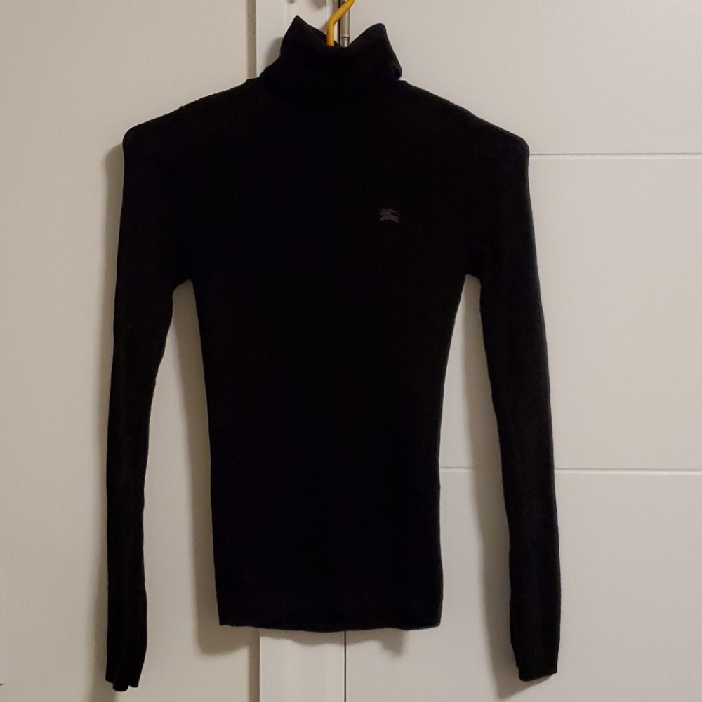 New Black Burberry Wool Ribbed Turtleneck